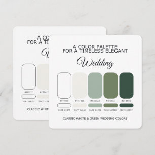 White and Green Wedding Color Palette Card