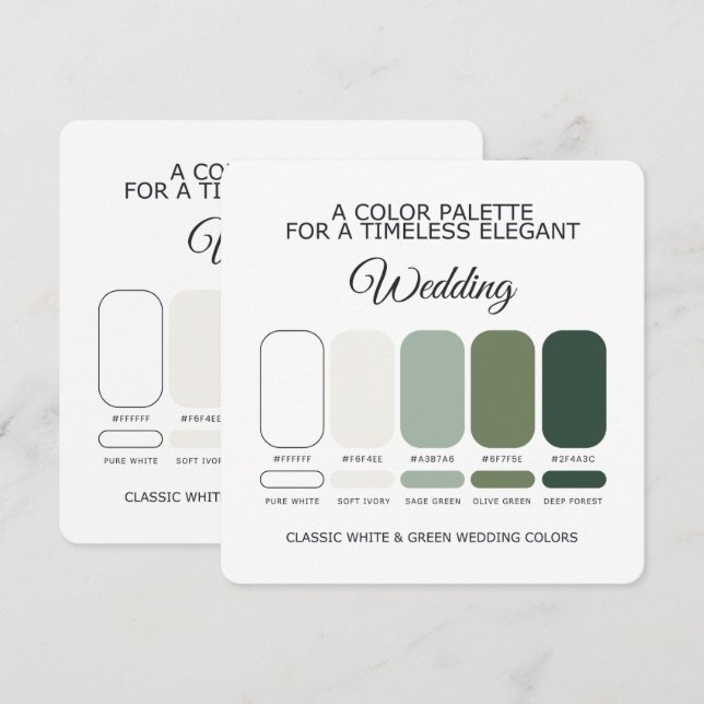 White and Green Wedding Color Palette Card (Front/Back)