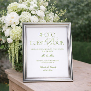 White and Green Wedding Photo Guest Book Poster