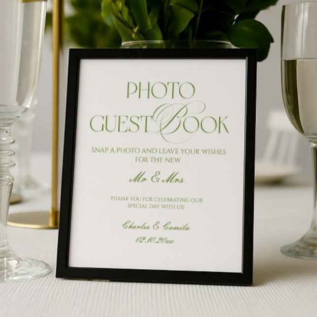 White and Green Wedding Photo Guest Book Poster (Creator Uploaded)