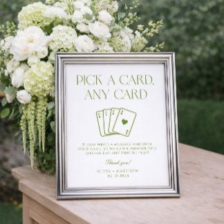 White and Green Wedding Playing Card Guest Book 