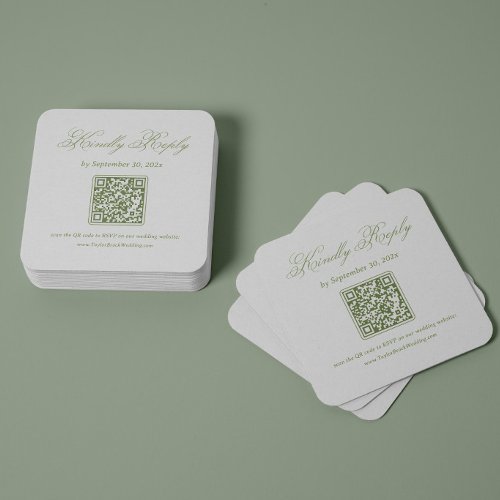 White and Green Wedding RSVP Qr Code Enclosure Card
