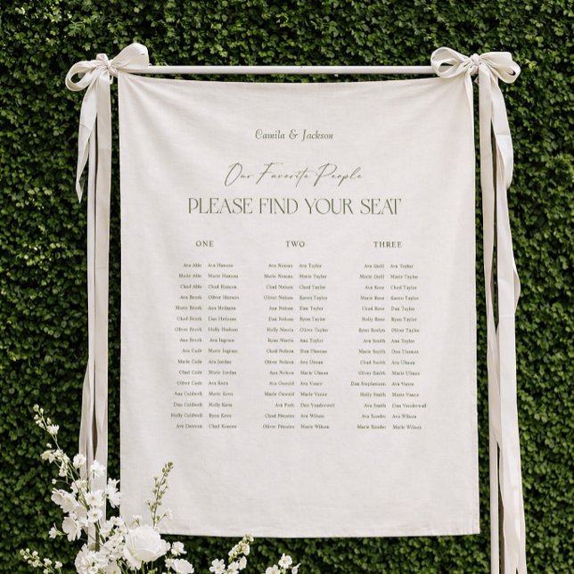 White and Green Wedding Seating Chart Fabric Tapestry (Creator Uploaded)