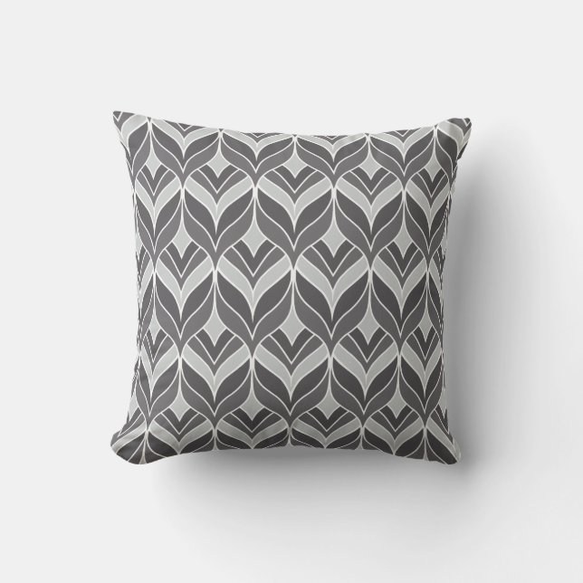 White and Grey Art Deco Pattern Throw Pillow (Front)