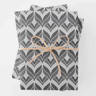 White and Grey Art Deco Pattern Wrapping Paper Sheets