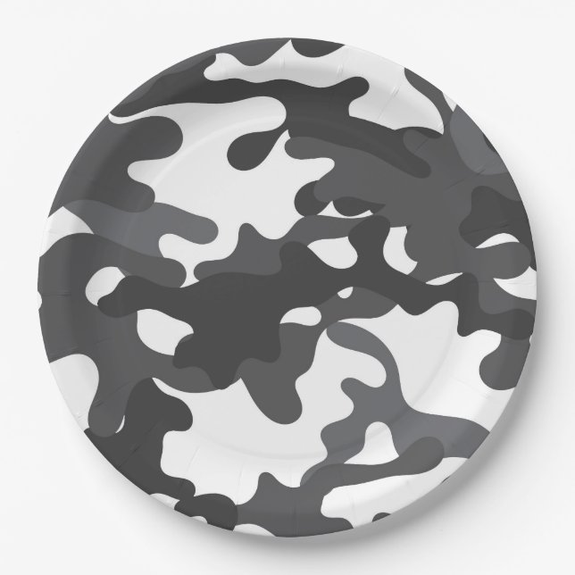 White and Grey Camouflage Paper Plates (Front)