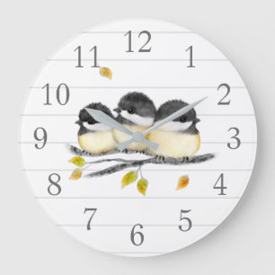 White and Grey Chickadee Birds Wall Clock