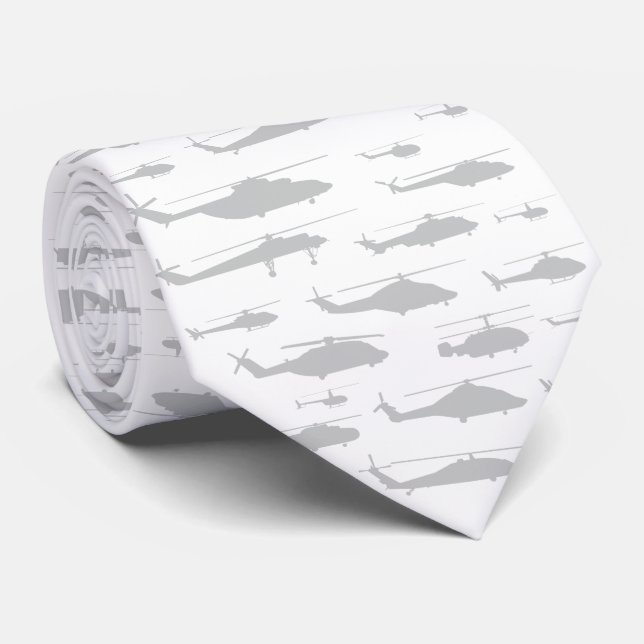 White and Grey Classic Helicopter Neck Tie (Rolled)