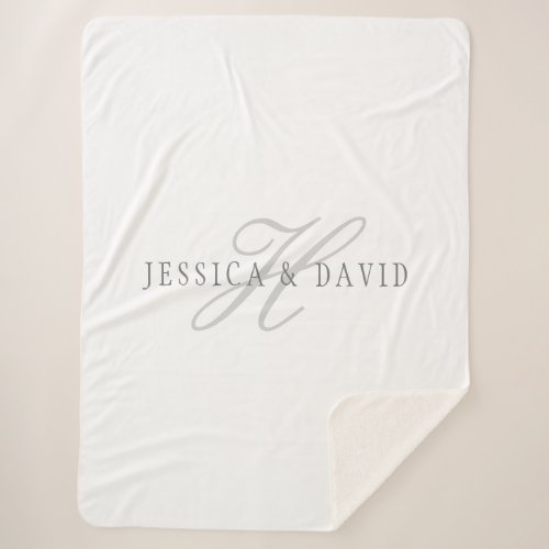 White and Grey  Couples Names  Surname Monogram Sherpa Blanket