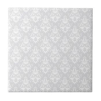 White And Grey Damask Pattern Tile by RosaAzulStudio at Zazzle
