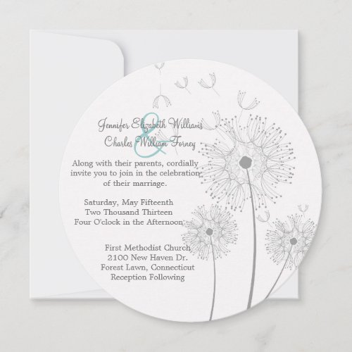 White and Grey Dandelion Circle Wedding Invitation