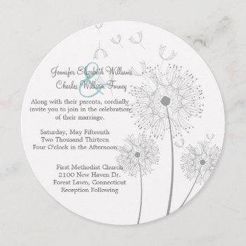 White And Grey Dandelion Circle Wedding Invitation by Lilleaf at Zazzle