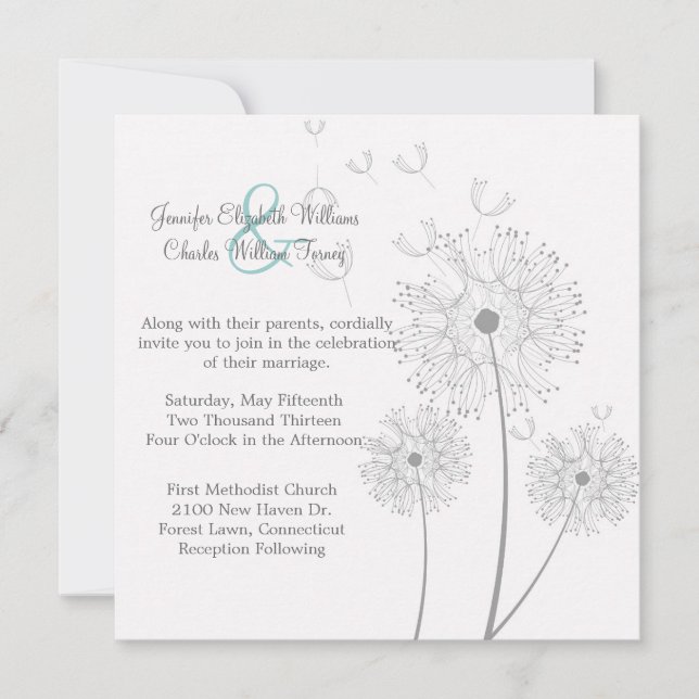 White and Grey Dandelion Wedding Invitation (Front)