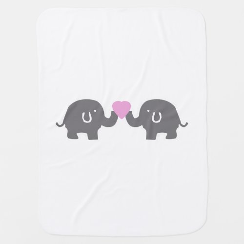 White And Grey Elephants With Pink Heart Baby Blanket