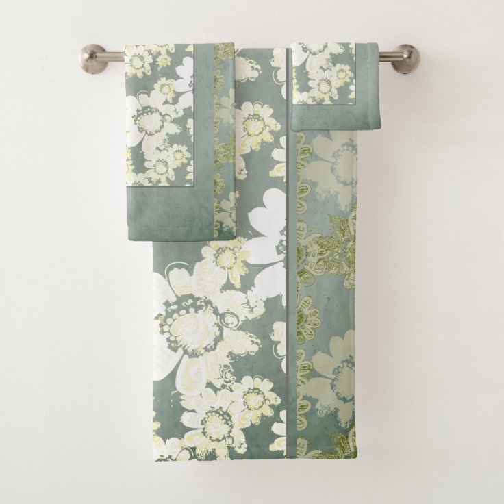 White and Grey Floral Lace Bath Towels Zazzle