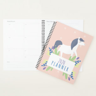 White and Grey Horse Floral 2020 Monthly Planner