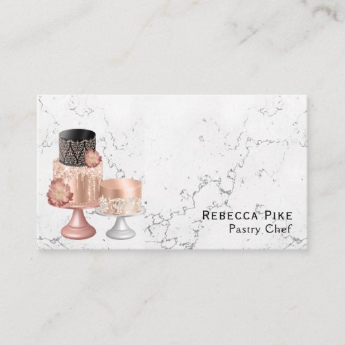 White And Grey Marble Fancy Cake Pastry Chef   Business Card