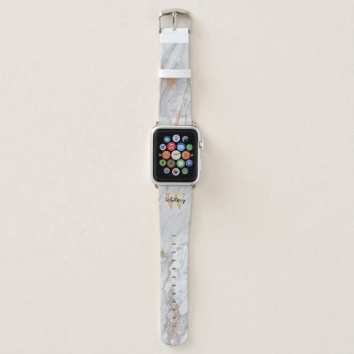 White and Grey Marble With Gold Veins Personalized Apple Watch Band