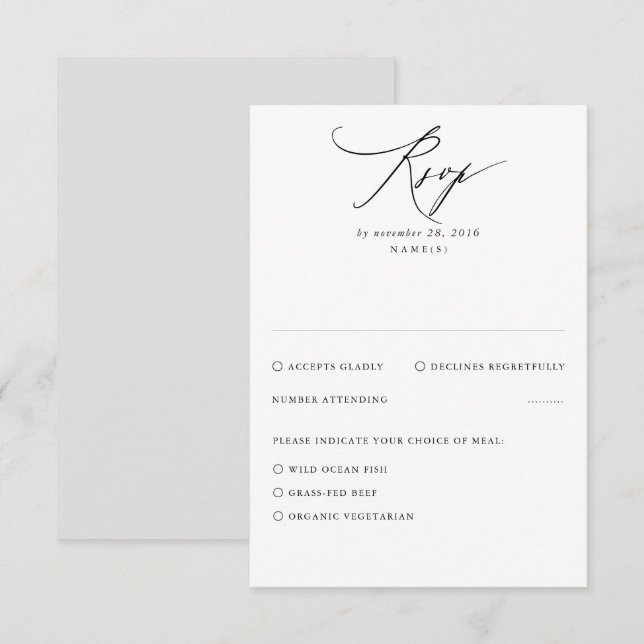 White and Grey Modern Minimal Wedding RSVP Card (Front/Back)