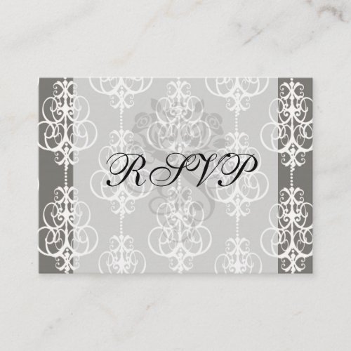 white and grey swirl elegance damask pattern business card