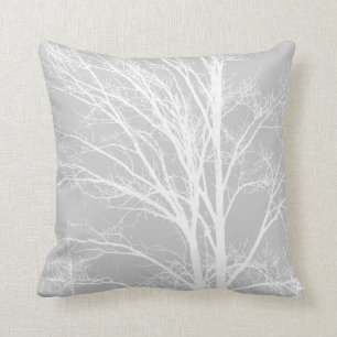 White and Grey Tree Branches Throw Pillow
