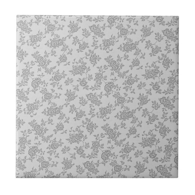 White and Grey Two Tone Foral Pattern Ceramic Tile (Front)