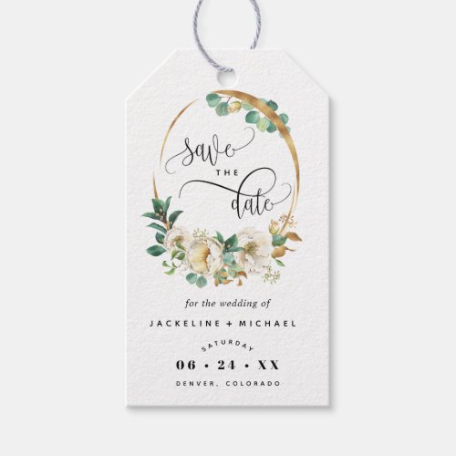 White and Honey Floral Wedding Save the Date Gift Tags