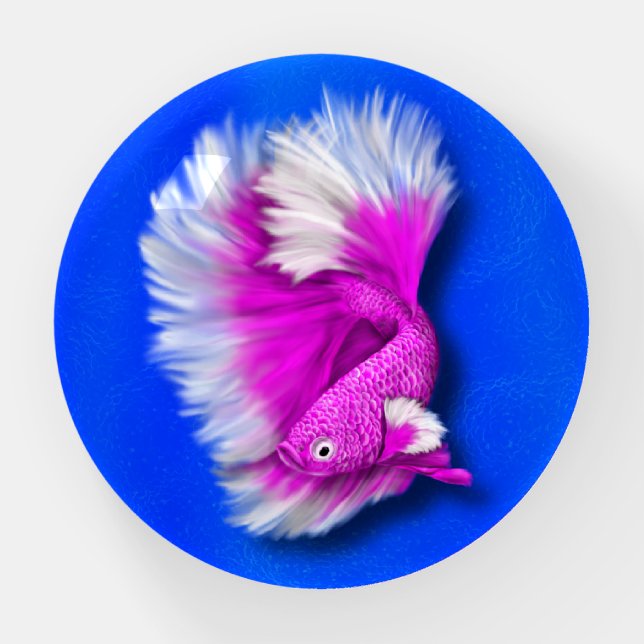 White and Hot Pink Betta Fish Paperweight (Front)