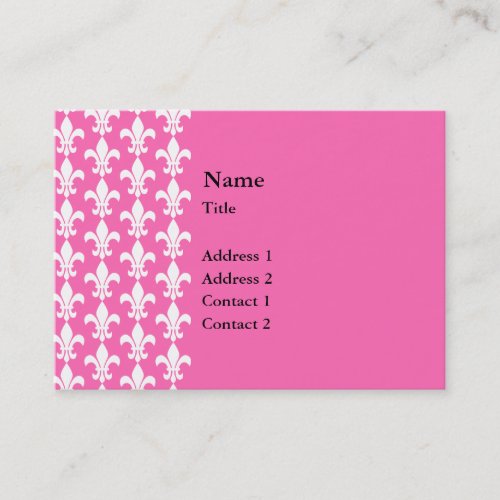 White and Hot Pink Fleur de Lis Pattern Business Card Templates