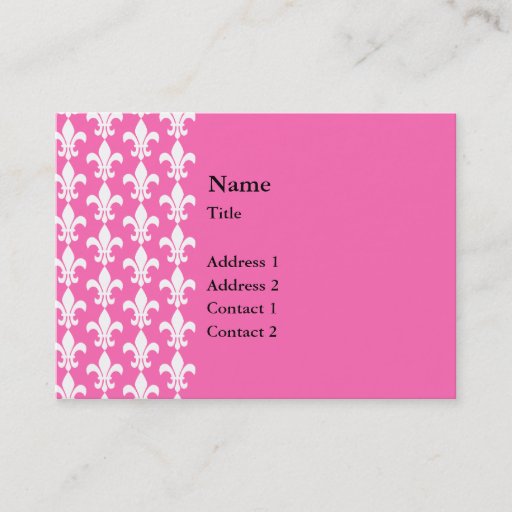 Customizable White and Hot Pink Fleur de Lis Pattern Business Card Templates