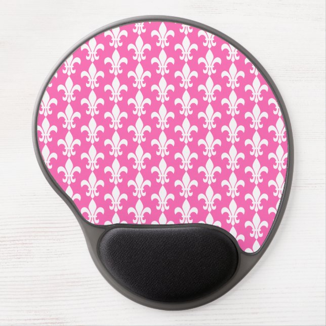 White and Hot Pink Fleur de Lis Pattern Gel Mouse Pad (Front)