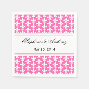 White and Hot Pink Fleur de Lis Wedding Paper Napkins