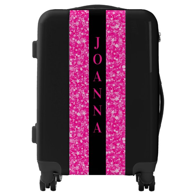 White And Hot Pink Glitter Luggage (Front)