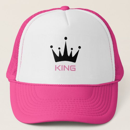 White and Hot Pink KING Text Crown Image Trucker Hat