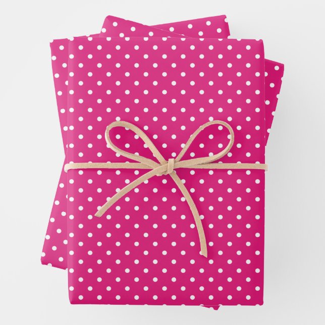 White and Hot Pink Polka Dot Pattern  Wrapping Paper Sheets (In situ)