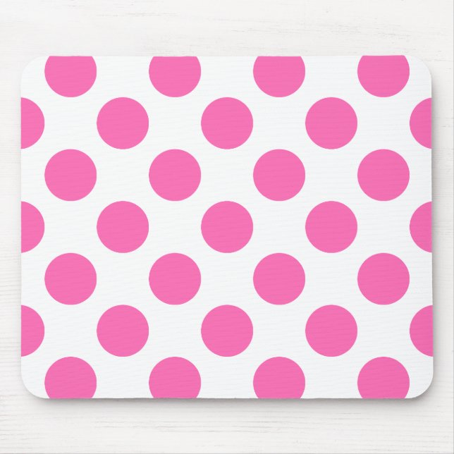 White and Hot Pink Polka Dots Mouse Pad (Front)