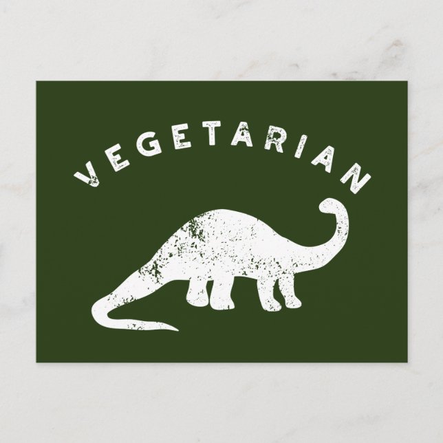White and Hunter Green Vegetarian Dinosaur Postcard (Front)