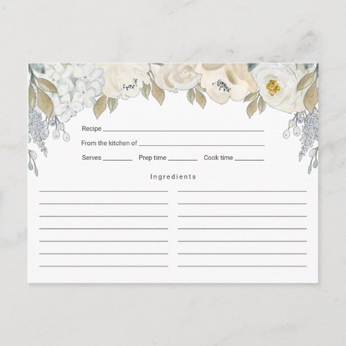 White and Ivory florals Recipe Card