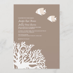 White and Ivory Tropical Coral Wedding Invitation