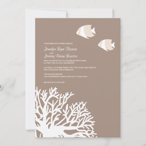 White and Ivory Tropical Coral Wedding Invitation