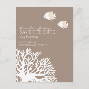 White and Ivory Tropical Fish Save the Date Announcement Postcard