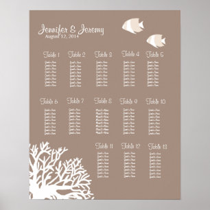 White and Ivory Tropical Fish Seating Chart 16x20