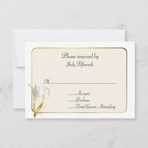 White and Ivory with Calla Lily Wedding RSVP Card