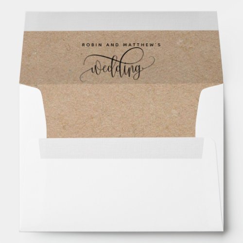 White and Kraft Wedding Script and Monogram Rustic Envelope