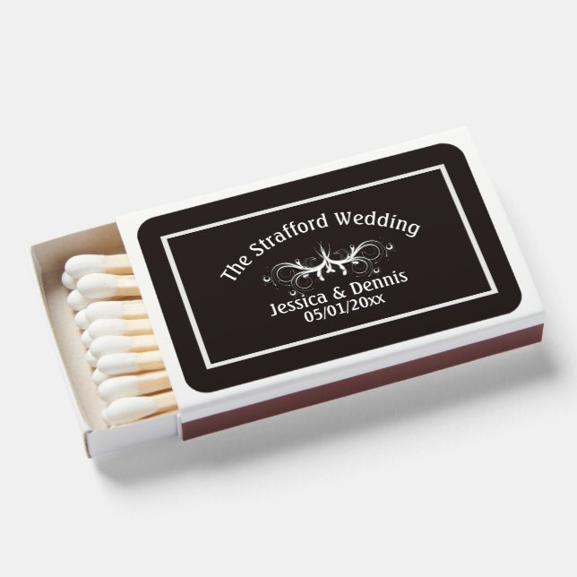  White  and Licorice Custom Text  Matchboxes (Front Open)
