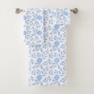 White and Light Blue Floral Bath Towel Set
