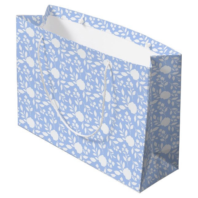 White and Light Blue Floral Large Gift Bag (Back Angled)
