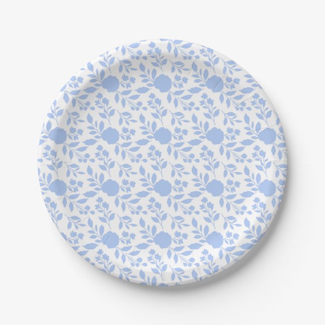 White and Light Blue Floral Paper Plates (Front)
