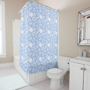 White and Light Blue Floral Shower Curtain