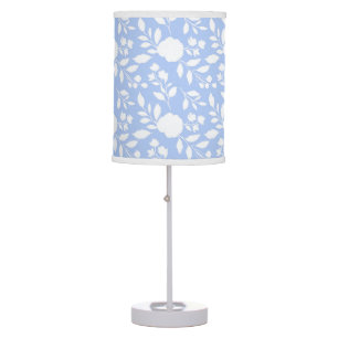 White and Light Blue Floral Table Lamp
